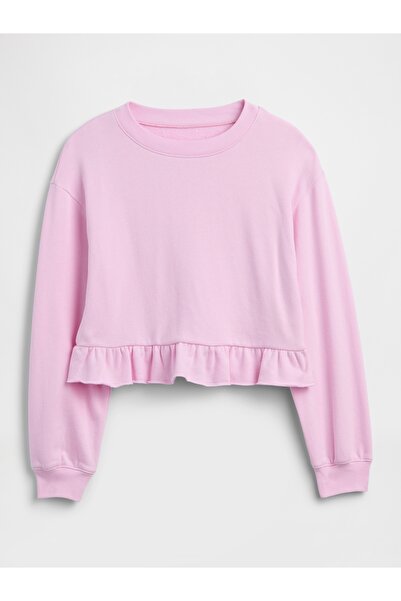 GAP Kız Çocuk Açık Pembe Relaxed Fransız Havlu Kumaş Peplum Sweatshirt