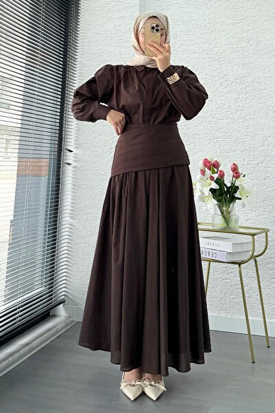 MELEK ARAZ Σετ με φούστα από βουάλ σε σχέδιο Premium Design - Καφέ