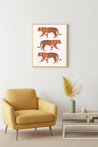 huhuli Ρετρό πίνακας με φυσικό ξύλινο πλαίσιο - Θέμα δάσους με στάμπα τίγρης ...