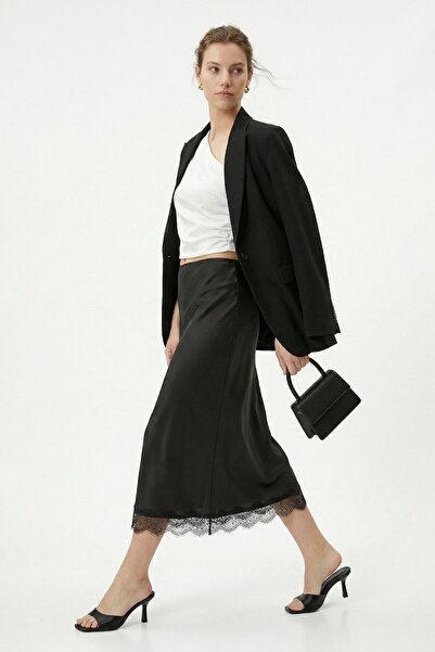 Rays Μαύρη δαντελένια σατέν φούστα με λεπτομέρειες 1346