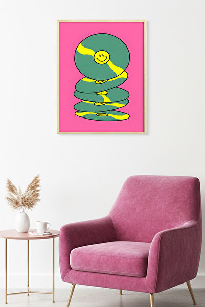 huhuli Πίνακας με σχέδιο ζώων με φυσικό ξύλινο πλαίσιο - Πράσινο Κίτρινο - Ζω...