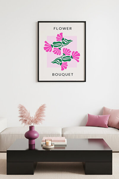 huhuli Ρετρό ζωγραφική με φυσικό ξύλινο πλαίσιο - Μπουκέτο με ροζ και πράσινα...