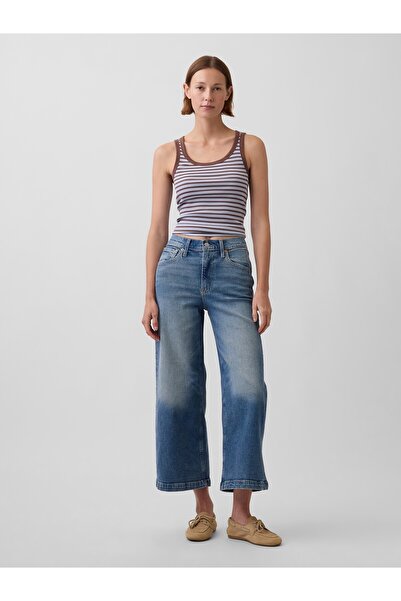 GAP Kadın Mavi High Rise Stride Wide-Leg Ankle Jean Pantolon