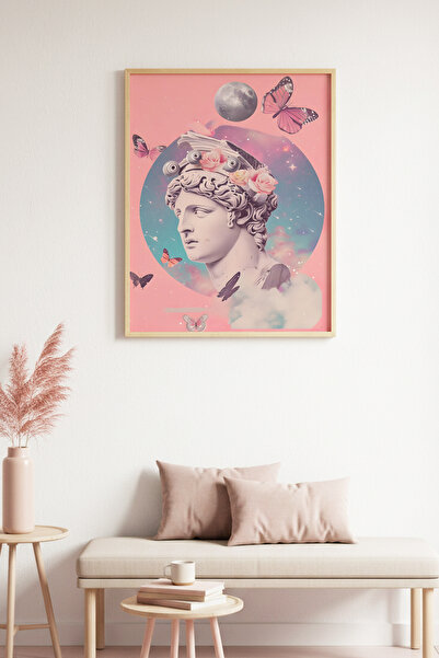 huhuli Καλλιτεχνικός πίνακας με θέμα τα όνειρα με φυσικό ξύλινο πλαίσιο - Ροζ...