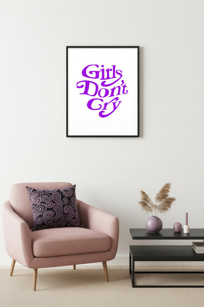 huhuli Πίνακας Ρετρό Ποπ Αρτ με Φυσικό Ξύλινο Πλαίσιο - Girls Don't Cry Purpl...