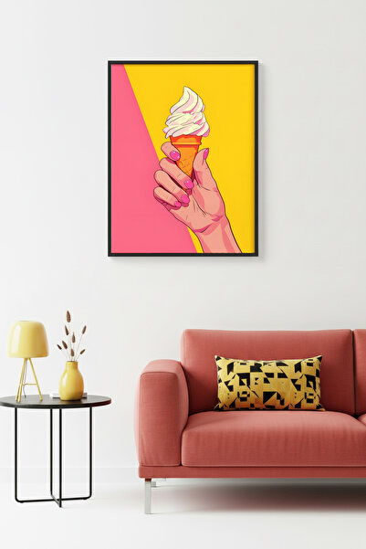 huhuli Τραπέζι με σχέδιο παγωτού με φυσικό ξύλινο πλαίσιο - Πορτοκαλί-κρεμ με...