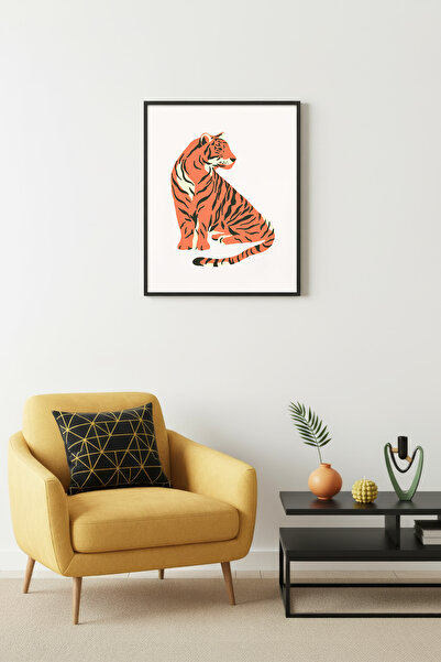 huhuli Ρετρό ζωγραφική με θέμα την τίγρη με φυσικό ξύλινο πλαίσιο - Μινιμαλισ...