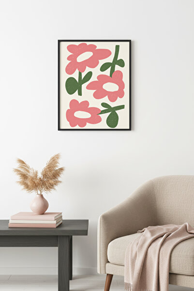 huhuli Ρετρό πίνακας ποπ αρτ με φυσικό ξύλινο πλαίσιο - Ροζ λουλούδια |   huh...