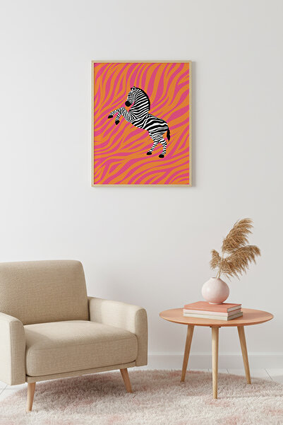 huhuli Tablou retro cu zebră înramat cu lemn natural - Figură de animal cu mo...