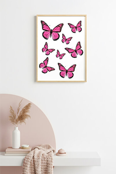 huhuli Ρετρό πίνακας με σχέδιο πεταλούδας με φυσικό ξύλινο πλαίσιο - Ζωηρό ρο...