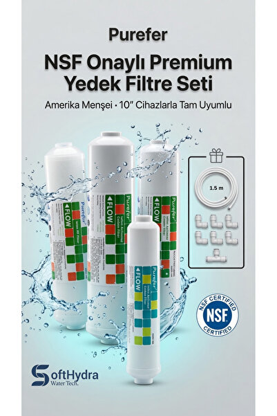 Softhydra Purefer NSF Onaylı 10" 4'lü Su Arıtma Filtre Seti: Sediment, GAC, C...