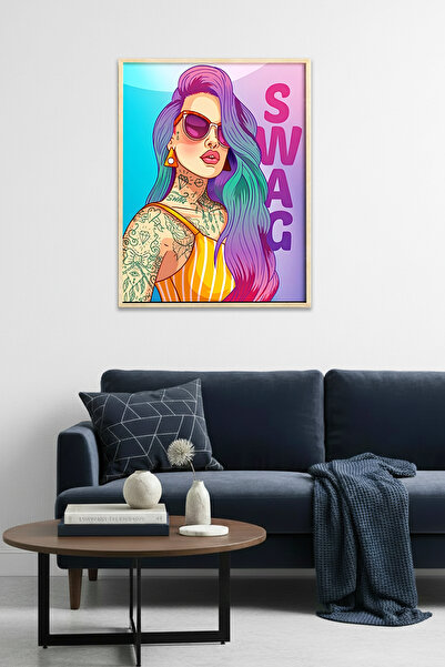 huhuli Επιτραπέζια ζωγραφιά με σχέδιο Pop Art με φυσικό ξύλινο πλαίσιο - Ζωντ...