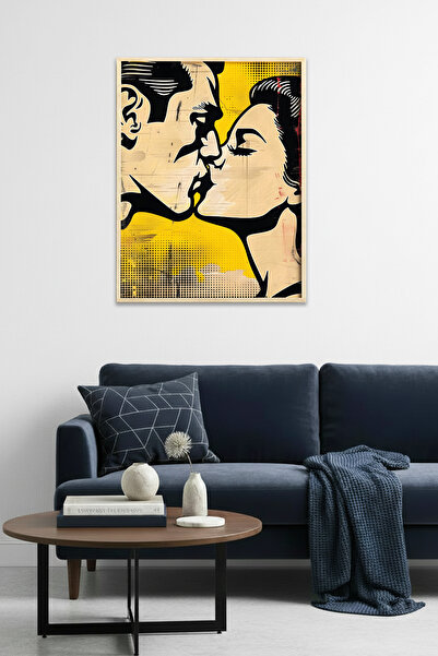 huhuli Πίνακας με αφηρημένα γραφικά σχέδια με φυσικό ξύλινο πλαίσιο - Μαύρο κ...