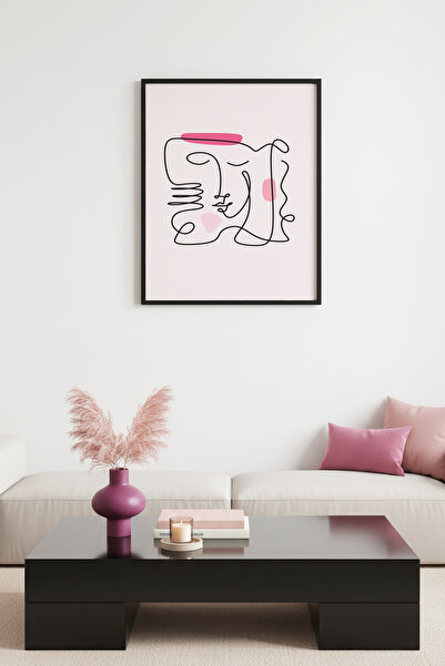 huhuli Pictură portret feminin în stil abstract, cu ramă din lemn natural - T...