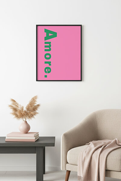 huhuli Tablou retro cu text Amore, cu ramă din lemn natural - Caligrafie verd...