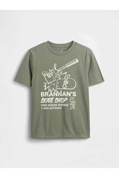GAP Erkek Çocuk Haki Grafik Baskılı T-Shirt