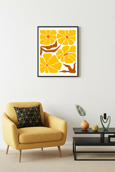 huhuli Ρετρό ζωγραφική με φυσικό ξύλινο πλαίσιο - Ζωηρό κίτρινο σχέδιο με λου...