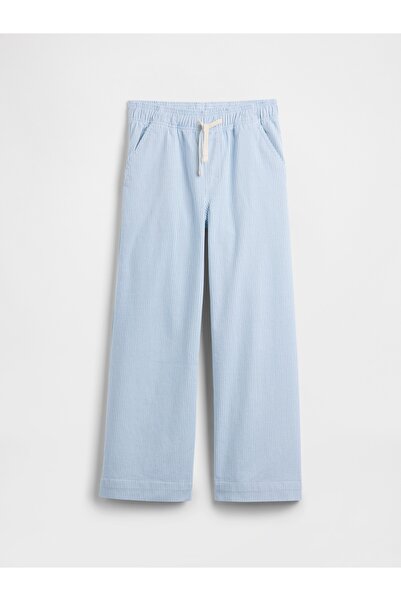 GAP Kız Çocuk Açık Mavi Çizgili Pull-On Wide-Leg Pantolon