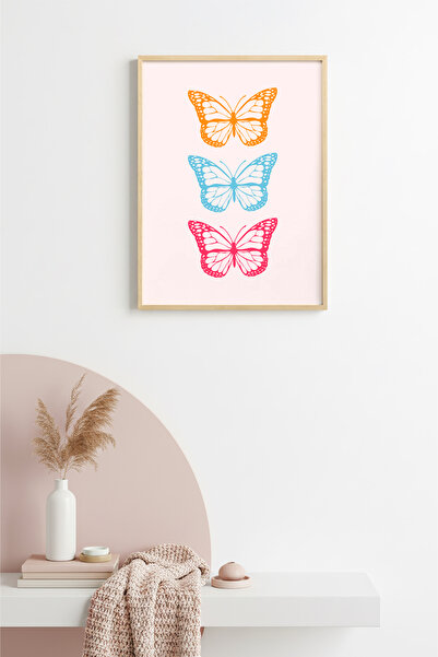 huhuli Ρετρό ζωγραφική με πεταλούδες με φυσικό ξύλινο πλαίσιο - Διακόσμηση σε...