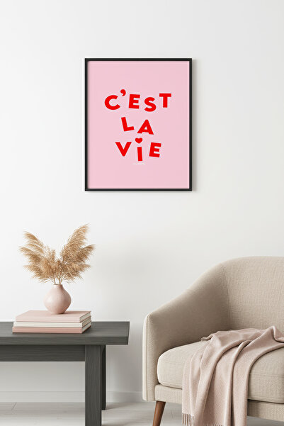 huhuli Tablou retro cu citat, cu ramă din lemn natural - Citatul francez „C'e...