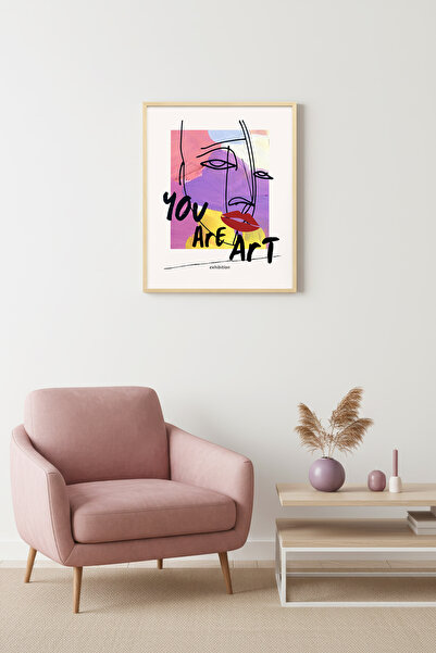 huhuli Ρετρό πίνακας με φυσικό ξύλινο πλαίσιο - Πορτρέτο προσώπου αφηρημένης ...