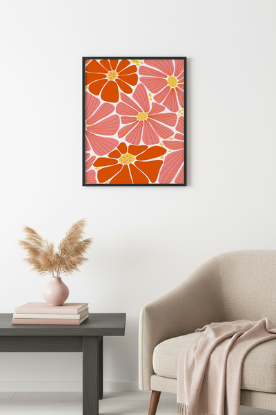 huhuli Επιτραπέζια ζωγραφιά με ρετρό σχέδιο λουλουδιών με φυσικό ξύλινο πλαίσ...