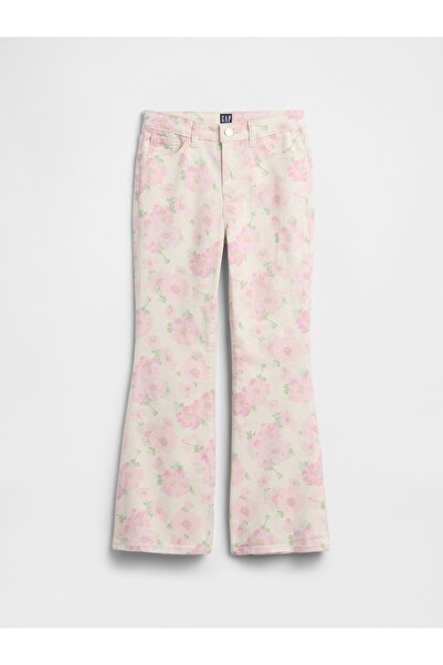 GAP Kız Çocuk Pembe Kids High Rise Baskılı '70s Flare Jean Pantolon