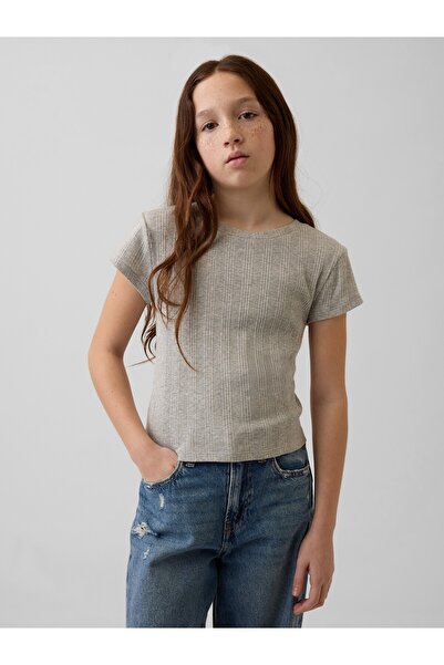 GAP Kız Çocuk Açık Gri Variegated Fitilli T-Shirt