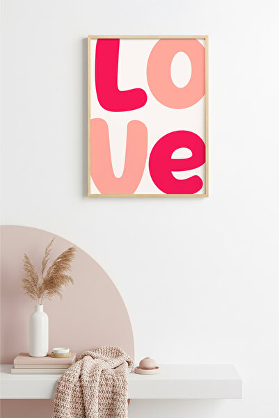 huhuli Πίνακας με γραφή  "Pop Art Love " με φυσικό ξύλινο πλαίσιο - Ρετρό ροζ...