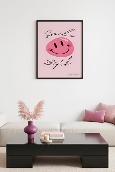 huhuli Ρετρό ζωγραφική με χαμογελαστό πρόσωπο με φυσικό ξύλινο πλαίσιο - Μοτί...