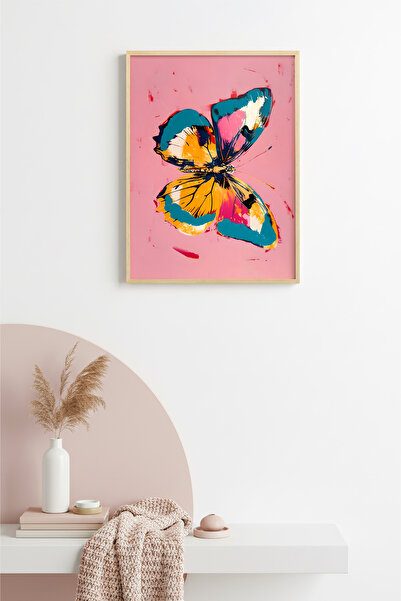 huhuli Πίνακας Pop Art με πεταλούδες και φυσικό ξύλινο πλαίσιο - Ζωηρό σχέδιο...