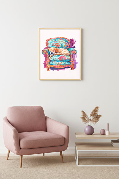 huhuli Tablou retro cu câine, cu ramă din lemn natural - decorativ cu modele ...