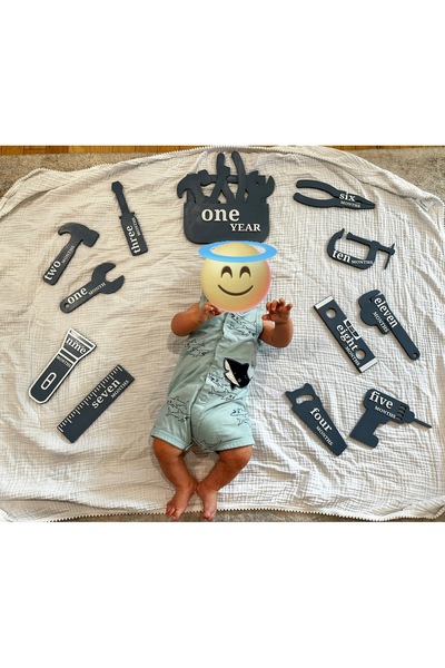 DU&ER Baby Milestone Tools 12 Parça – Aylık Bebek Fotoğraf Çekim Sayı Kartlar...