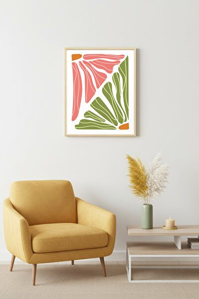 huhuli Ρετρό Βοτανικό Αφηρημένο Πίνακα με Φυσικό Ξύλινο Πλαίσιο - Μοτίβο με Ρ...