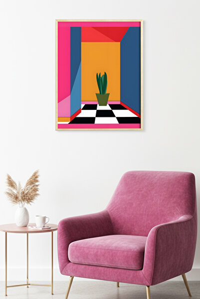 huhuli Τραπέζι με γεωμετρικά σχέδια με φυσικό ξύλινο πλαίσιο - Ρετρό |   Ροζ-...