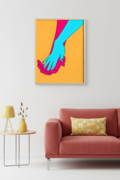 huhuli Tablou abstract cu model realizat manual, cu ramă din lemn natural - T...