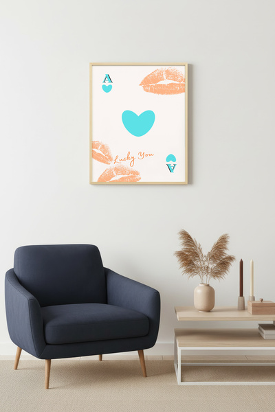 huhuli Ρομαντικός πίνακας ποπ αρτ με φυσικό ξύλινο πλαίσιο - με μοτίβο καρδιά...