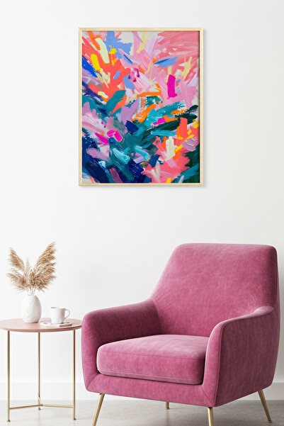 huhuli Tablou cu model abstract, înrămat în lemn natural - Tonuri vii |   huh...