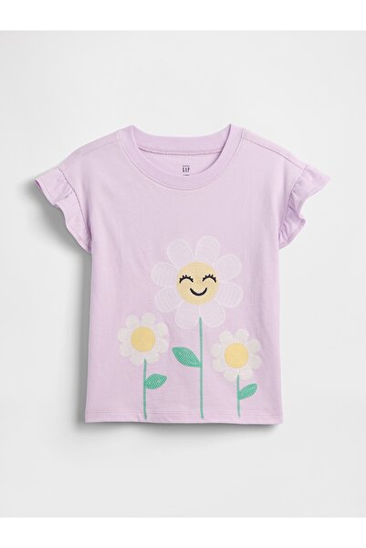GAP Kız Bebek Lila Ruffle 3D Grafik Baskılı T-Shirt
