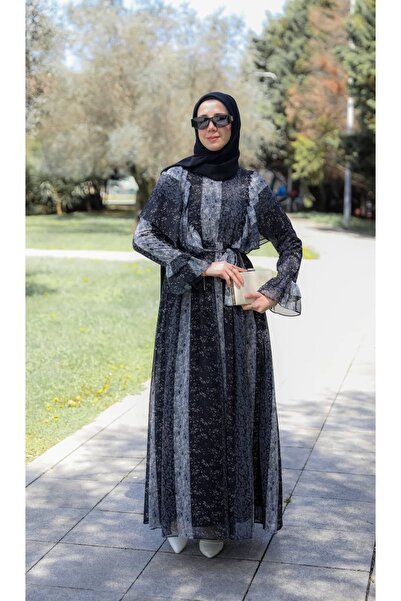 Nissra Ankanoor Φόρεμα με βολάν στους ώμους από ψηφιακό σιφόν 145 εκ. ANKA265146