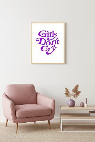 huhuli Πίνακας Ρετρό Ποπ Αρτ με Φυσικό Ξύλινο Πλαίσιο - Girls Don't Cry Purpl...