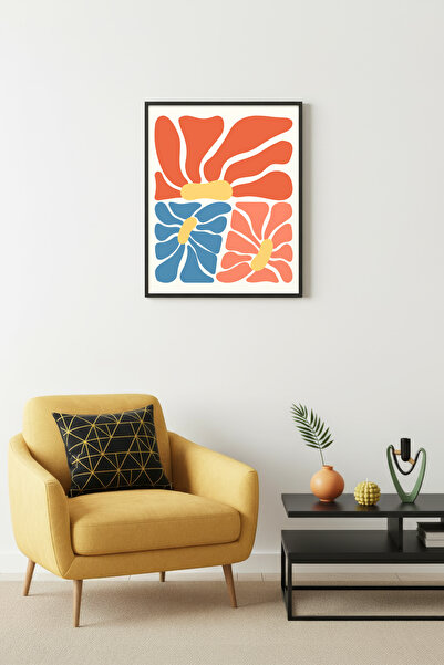 huhuli Ρετρό αφηρημένη ζωγραφική με φυσικό ξύλινο πλαίσιο - Με πορτοκαλί και ...