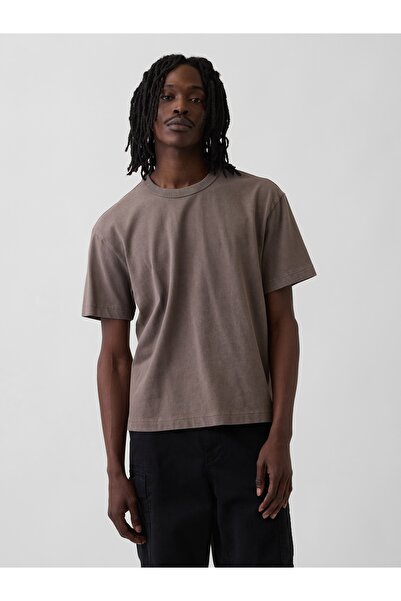 GAP Erkek Koyu Kahverengi Heavyweight Crop T-Shirt