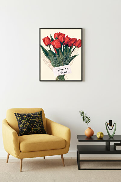 huhuli Retro slika sa prirodnim drvenim okvirom - uzorak crvenog cveća tulipa...