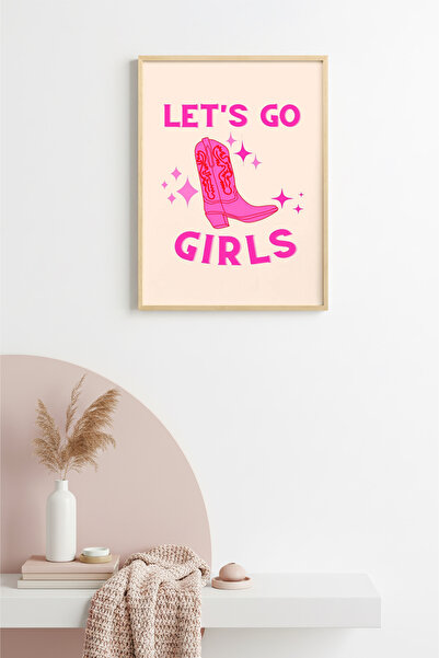 huhuli Ρετρό πίνακας με φυσικό ξύλινο πλαίσιο - με θέμα τις ροζ καουμπόικες μ...