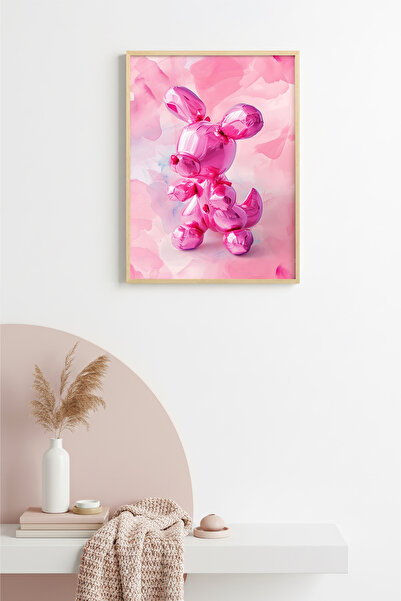 huhuli Ρετρό πίνακας με φυσικό ξύλινο πλαίσιο - Ροζ Ποπ Αρτ Κουνέλι |   huhu2640