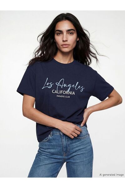 LC Waikiki Γυναικείο μπλουζάκι με στάμπα LCW Vision Los Angeles σε μεγάλο μέγ...