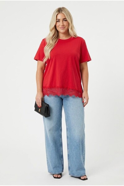 Koza Butik Women's Plus Size Short Sleeve T-Shirt with Lace Detail at Hem 203...