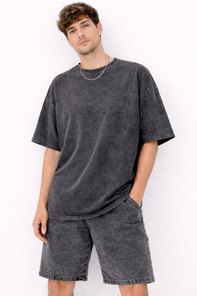 ZAVIXO Υπερμεγέθη σετ σε ανθρακί χρώμα, χωρίς στάμπα, 100% βαμβάκι, άνετο καθ...