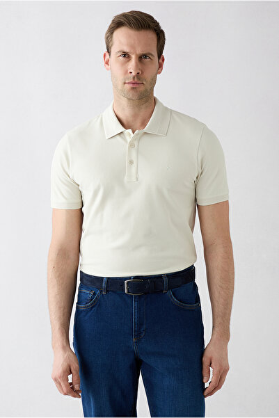 Kiğılı Non-Curling Polo Collar Slim Fit Slim-Fit Cotton T-Shirt with Ribbed D...